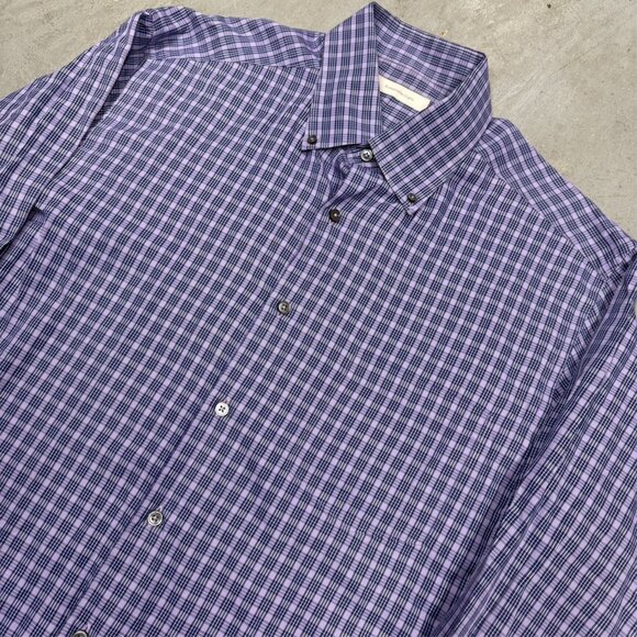Ermenegildo Zegna Dress Shirt Italy Purple Check Long Sleeve Cotton 17.5 XL - Picture 2 of 9